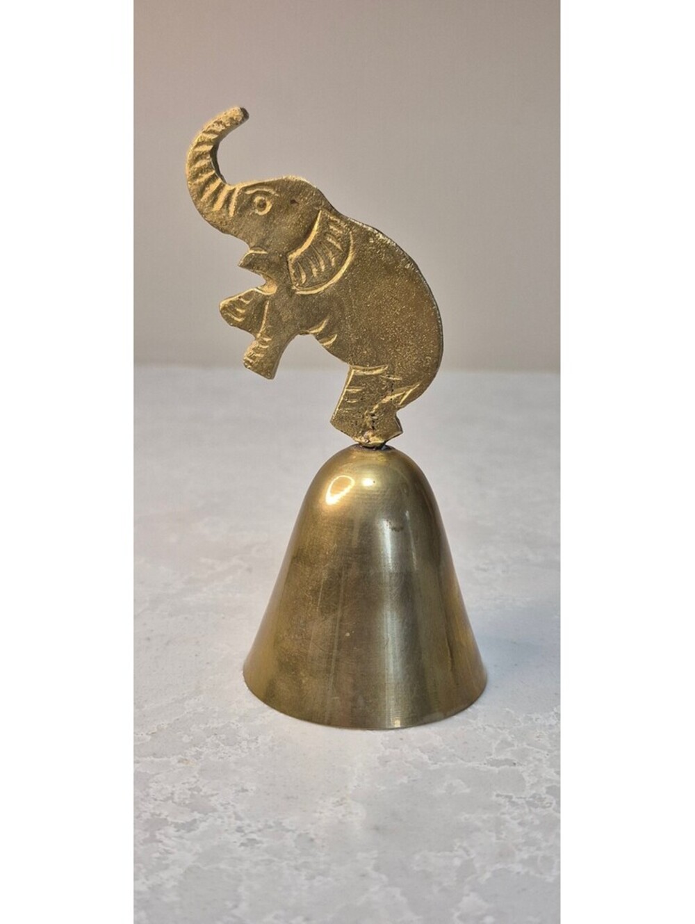 Vintage 5.5" Brass Elephant Hand Bell - Made in India